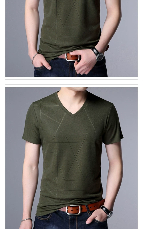 2018 new màu dài tay t-shirt nam trung niên cha với loose V-Cổ polo áo sơ mi giản dị dưới phần mỏng áo sơ mi