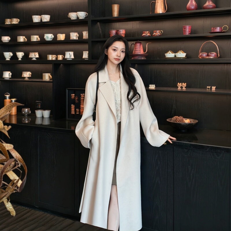 Go on a Date | 14.5 Micron Fine Cashmere | Loose-Fitting Bathrobe, Improved Double-Sided Pure Cashmere Coat - 7179