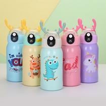 Smart temperature cartoon antler stainless steel Vacuum Thermos cup portable strap childrens pot cute baby sip Cup