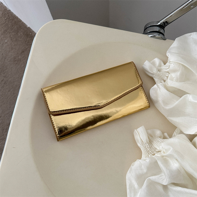 2024 New Trendy Korean Style Long Women's Wallet Card Holder Student Wallet Fashionable Elegant Solid Color Glossy Clutch Bag