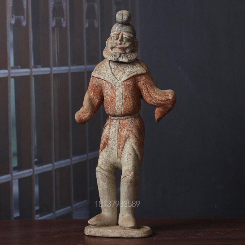High-Ultra-imitation of Antique Terracotta Pottery Character Fittings Painting Handpick Humans and Horse-Tongo Collection