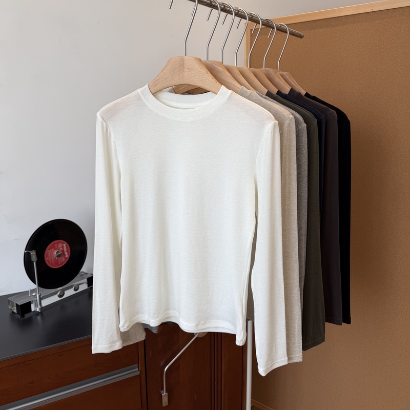 【Liuweier】Puff Wool Series Korean Wool 18% Fine Spun Tencel Wool Round Neck Lightweight Base Layer