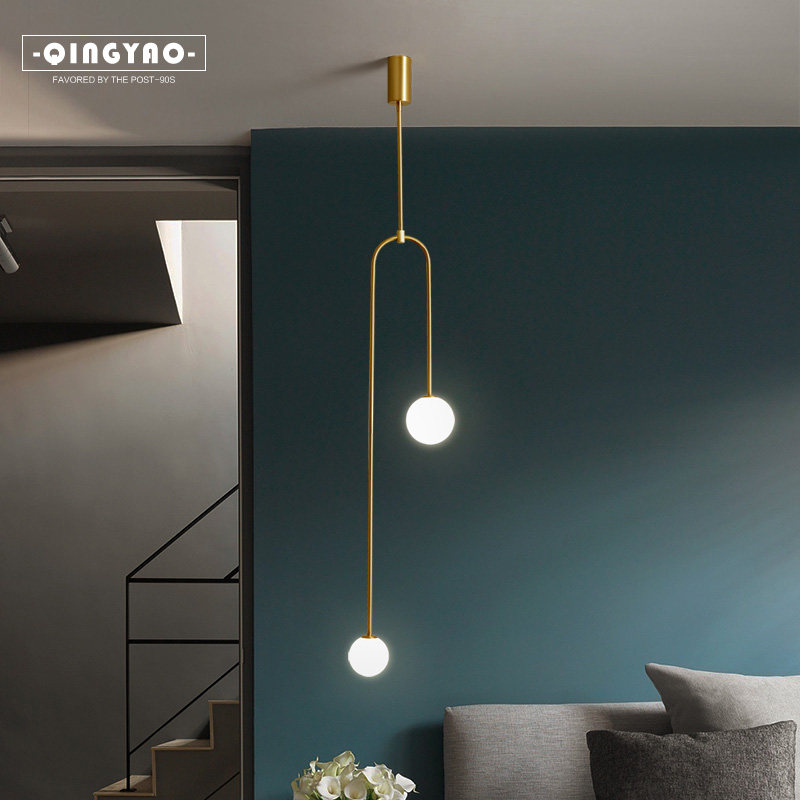 Nordic Headboard Pendant Lamp Modern Minimalist Wall Corner Creativity Light Lavish Luminaire Glass Ball Net Red Chandelia Bedroom headlights