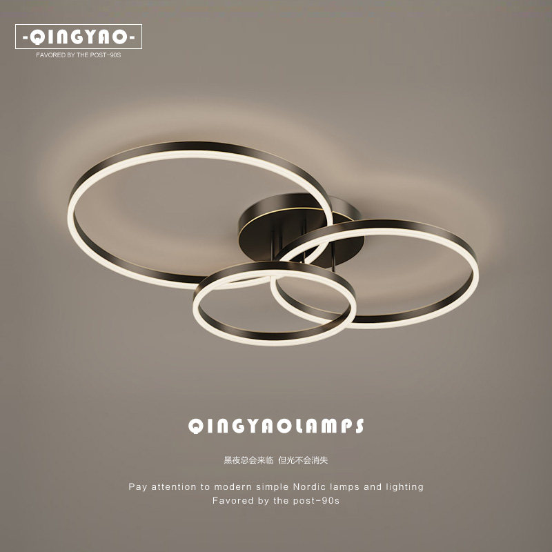 2023 New living room lights are simple modern atmosphere black wiped gold ceiling lights decorated master bedroom lamps