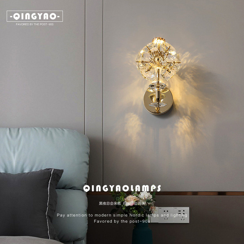 Headboard wall lamp minimalist modern bedroom Water crystal light Creative Living room Book room Aisle Hallway Wall Lights 2022 New