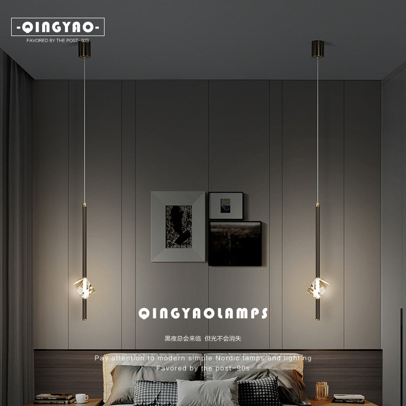 Modern simple bedroom net red small chandelier Nordic light luxury creative all copper TV background wall crystal chandelier