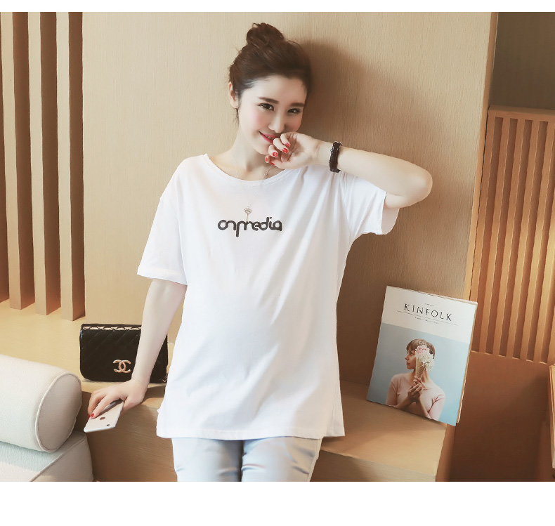 Thai sản mặc mùa xuân và mùa hè phụ nữ mang thai t-shirt nữ đoạn ngắn cotton phụ nữ mang thai ngắn tay áo sơ mi thời trang mô hình 2018 mùa hè mới