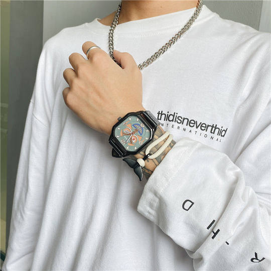 Square Watch for Men with Large Dial, Fashionable, Cool, Trendy, Simple, Quartz Watch for Middle and High School Students and Teenagers