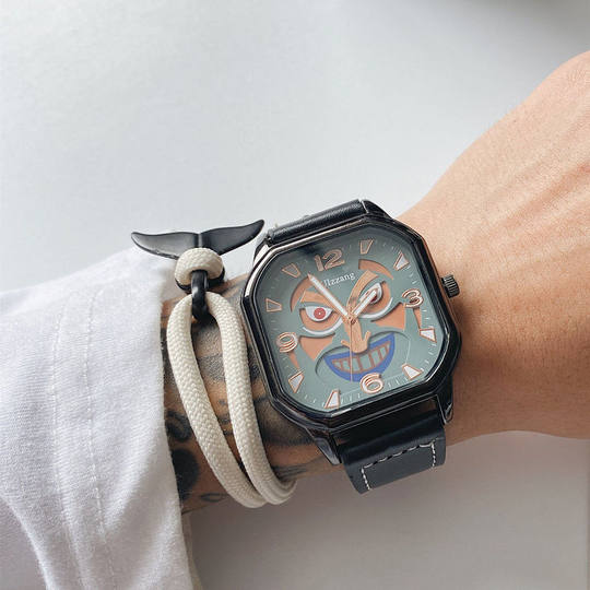 Square Watch for Men with Large Dial, Fashionable, Cool, Trendy, Simple, Quartz Watch for Middle and High School Students and Teenagers