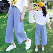 Girl Cowboy Broadlegged Pants 8 Summer 9 Slim big child Han version Masculinity Straight Cylinder Pants Children Loose trendy pants
