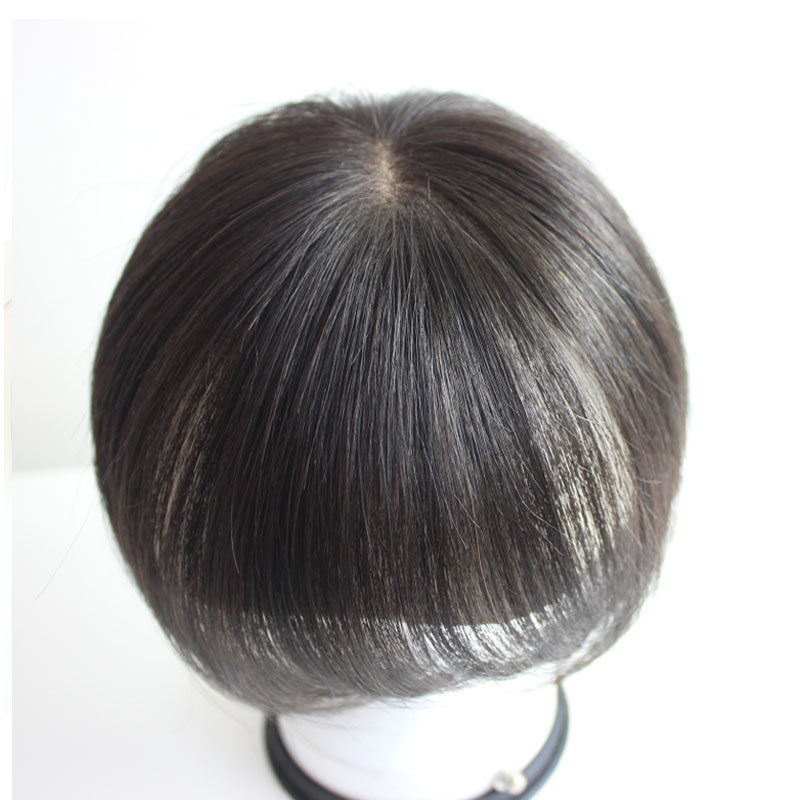 Real hair head partial replacement piece female seamless invisible cover white hair bangs wig piece light and fluffy replacement hair piece