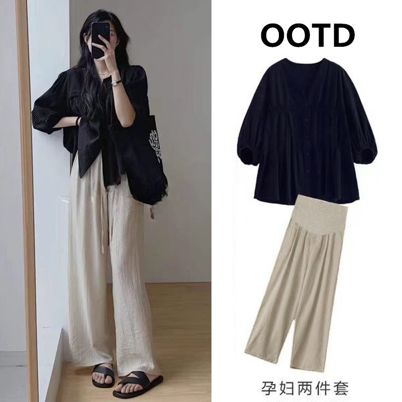 British Style Mdcw Maternity Suit 2026 New High-End Korean Style Top Women's Spring and Summer Shirt Loose Two-Piece Set