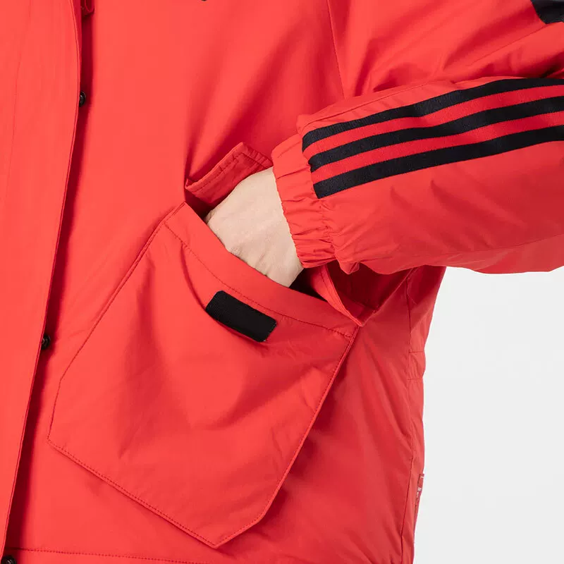 Зимняя красная спортивная пуховка с капюшоном Adidas