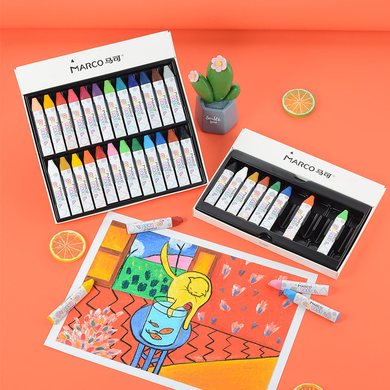 Marco children students paint graffiti with triangle pen can wash without dirty hands kindergarten baby color stack oil bar crayon 12 color 24 color D1150