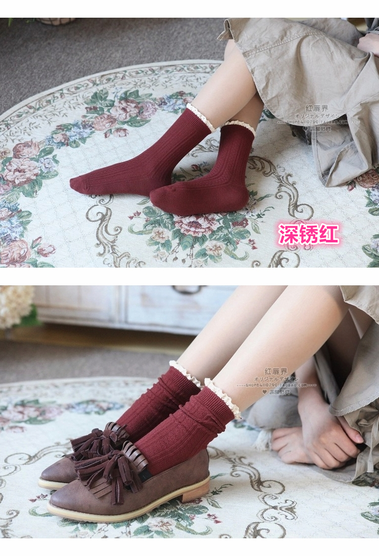 Mùa xuân và mùa thu Mới Sen ren retro vớ mùa xuân người phụ nữ ngọt ngào vớ ren đại học gió cotton sinh viên các loại quần tất