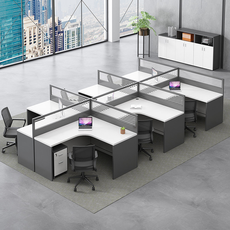 Brief Modern Desk Four Station Staff Chairs Combined Staff Computer Cassette Office Screen Position