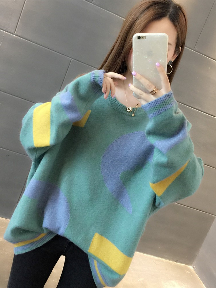 2020 Autumn Winter New Loose Outside Wearing Korean version Knit Round Collar Short sleeve Head sweater Lazy Craze