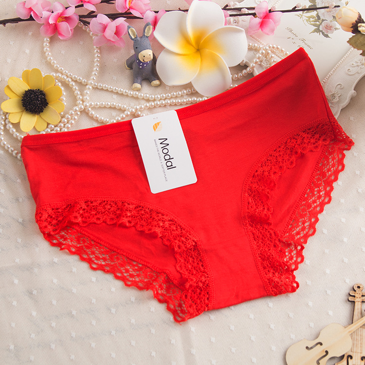 Modal đồ lót, trung và thấp eo, vải cotton, không có dấu vết, sexy ren, tóm tắt màu rắn