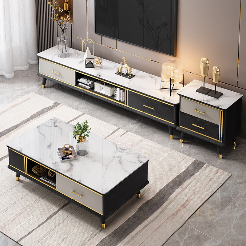 Light luxury TV cabinet coffee table combination home small apartment living room modern simple tempered glass Nordic TV cabinet