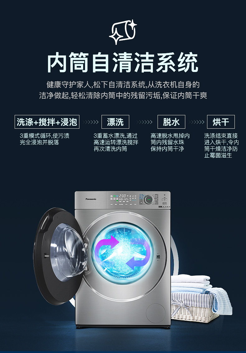 松下 XQG100-SD139 洗烘一体 滚筒除螨洗衣机 10kg 图15