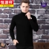 Áo len cổ trụ cao Hengyuanxiang áo sơ mi nam mùa đông nam đan áo thun màu xanh lá cây trung niên phiên bản Hàn Quốc của áo len xu hướng - Áo len áo thun nam cổ tròn Áo len