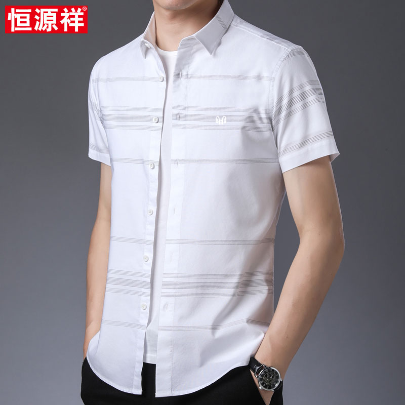 Hengyuanxiang bông sọc áo nam ngắn tay mùa hè Hàn Quốc phiên bản của xu hướng áo sơ mi nam giới thường trẻ