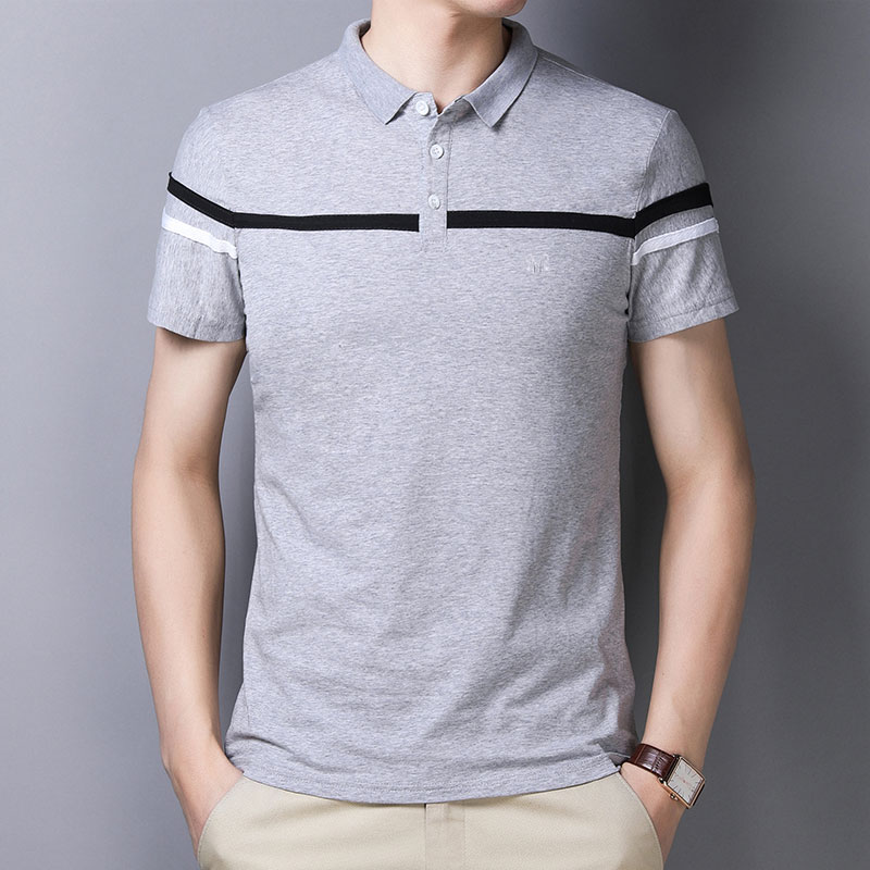 Hengyuanxiang ngắn tay nam mùa hè áo thun mỏng sọc nửa sleevemen áo polo lỏng hit màu đầu T-shirt thủy triều