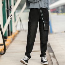 Shanjia plus velvet casual pants womens loose toe 2021 Winter New loose Joker Harlan tooling pants