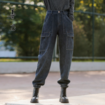 Winter high waist plus velvet jeans women thin thickened close profile retro large size casual small feet overalls tide