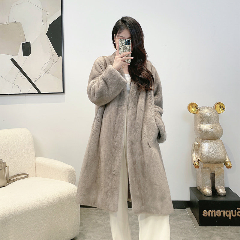 Cold Lady Haining imported velvet ferret fur coat girl long fur coat Young