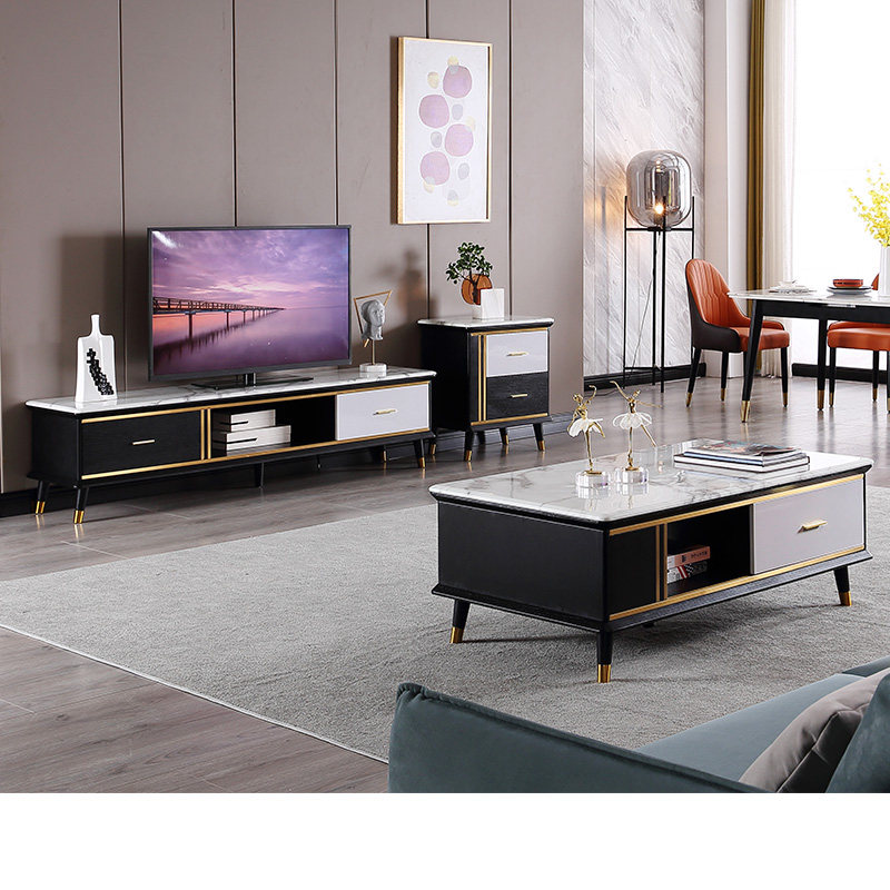 Thinking Beauty Craft Glass Tea Table TV Cabinet Composition Marble Veins Brief Postmodern Light Lavish Living Room Small Family