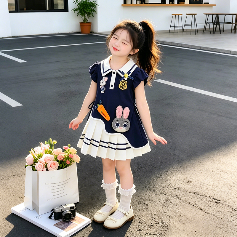 Girls' Summer Dresses, Big Kids' Summer Academy-Style Polo Dresses, Girls' Princess Dresses, Bunny Police Officer Outfits