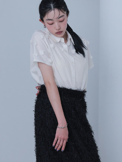 WICK BUEN 2025夏季新款立体花朵短袖衬衫女宽松显瘦百搭上衣