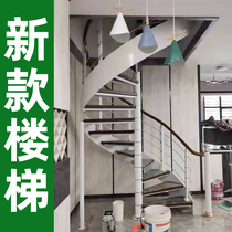 Steel plate structure integral coil plate fire fighting indoor outdoor glass curved iron villa rotary staircase customization
