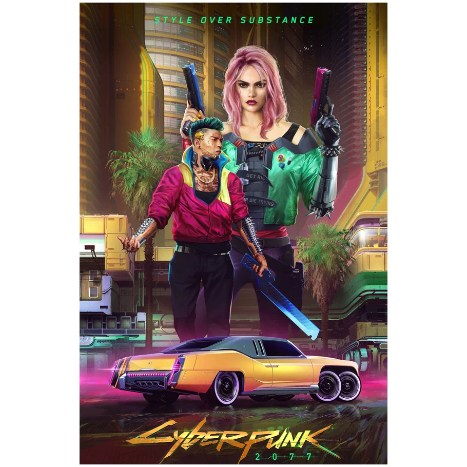 Постер игры Cyberpunk 2077, периферийное спортивное авто, металлический стиль, настенное стикер-комната, общежитие, спальня, декоративная картина