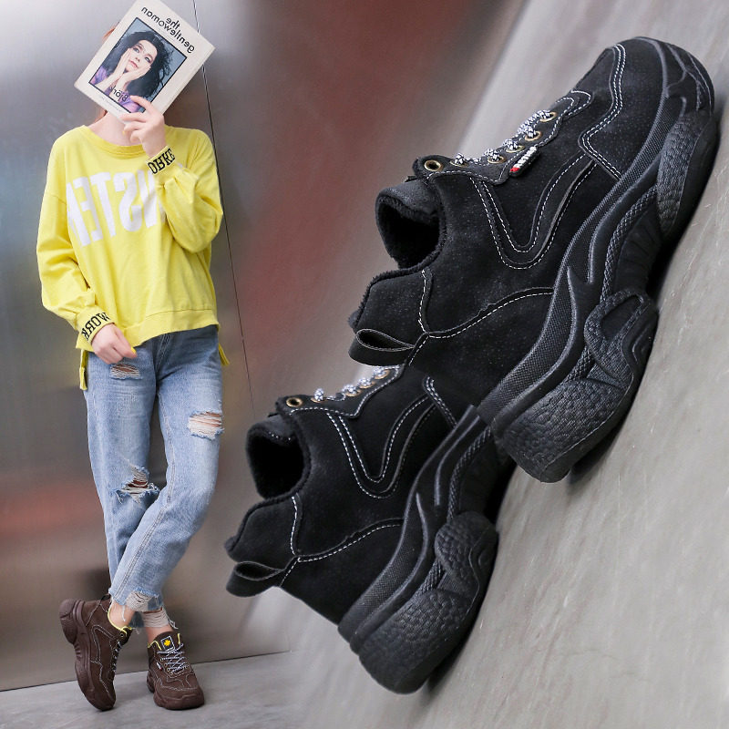 老爹鞋女ins超火2019秋冬新款加绒保暖网红百搭运动增高小熊鞋潮