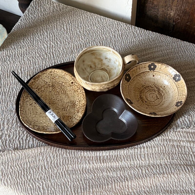 Zhangzhang's Store·【Huataoli】Vintage Coarse Pottery Single-Person Tableware Set for Hotels, Guesthouses, Restaurants, and Gifts Zhangzhang's Store·【Huataoli】Vintage Coarse Pottery Single-Person Tableware Set for Hotels, Guesthouses, Restaurants, and Gifts