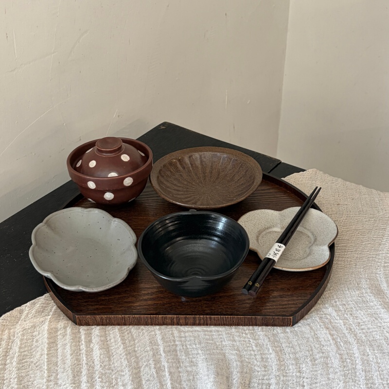 Zhangzhang's Store·【Tan】Single-Person Coarse Pottery Tableware Set, Japanese Retro Underglaze Color, Suitable for Home, Commercial Use, and Guesthouses Zhangzhang's Store·【Tan】Single-Person Coarse Pottery Tableware Set, Japanese Retro Underglaze Color, Suitable for Home, Commercial Use, and Guesthouses