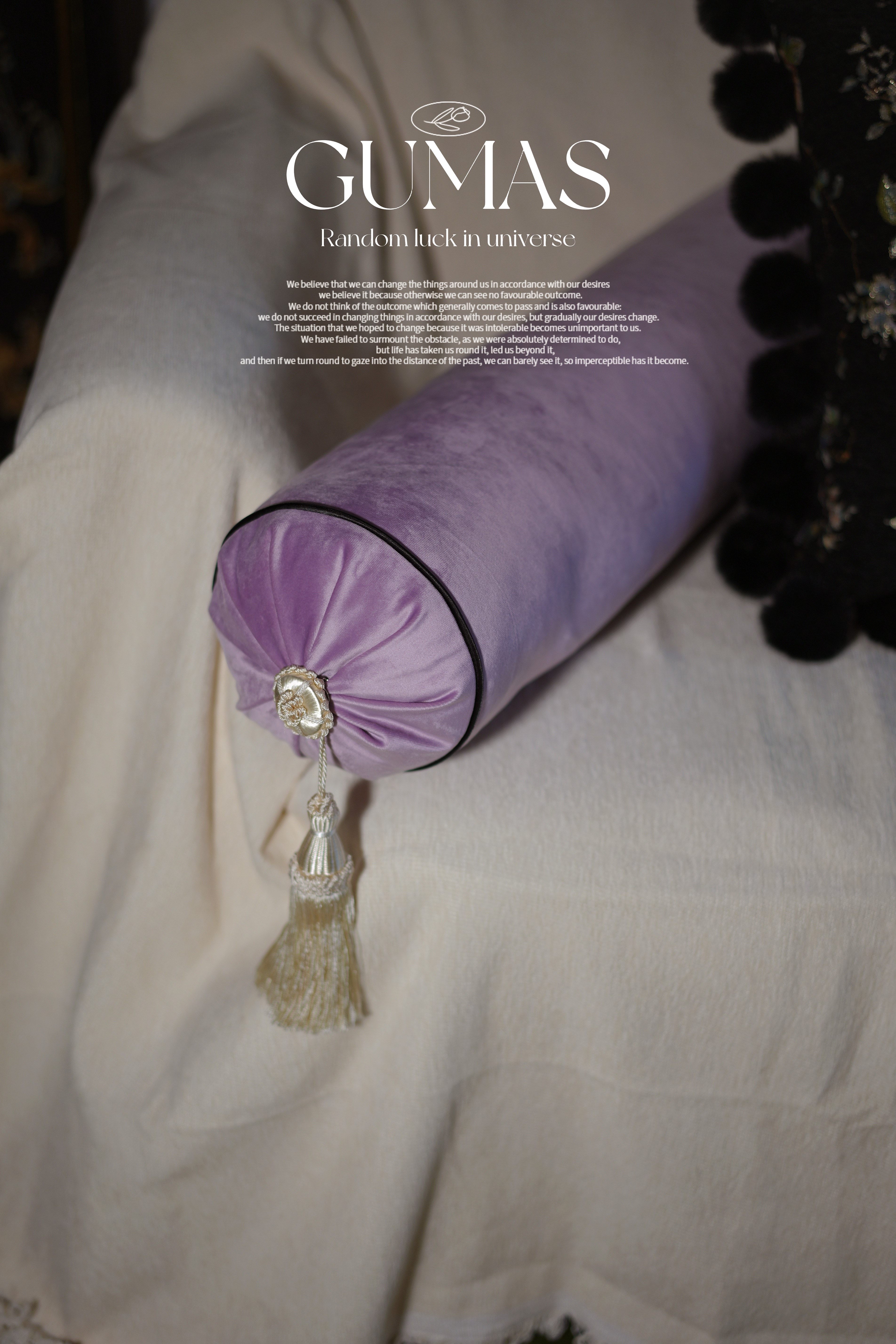 Vintage-inspired floral embroidered cushion cover set with black square and purple bolster