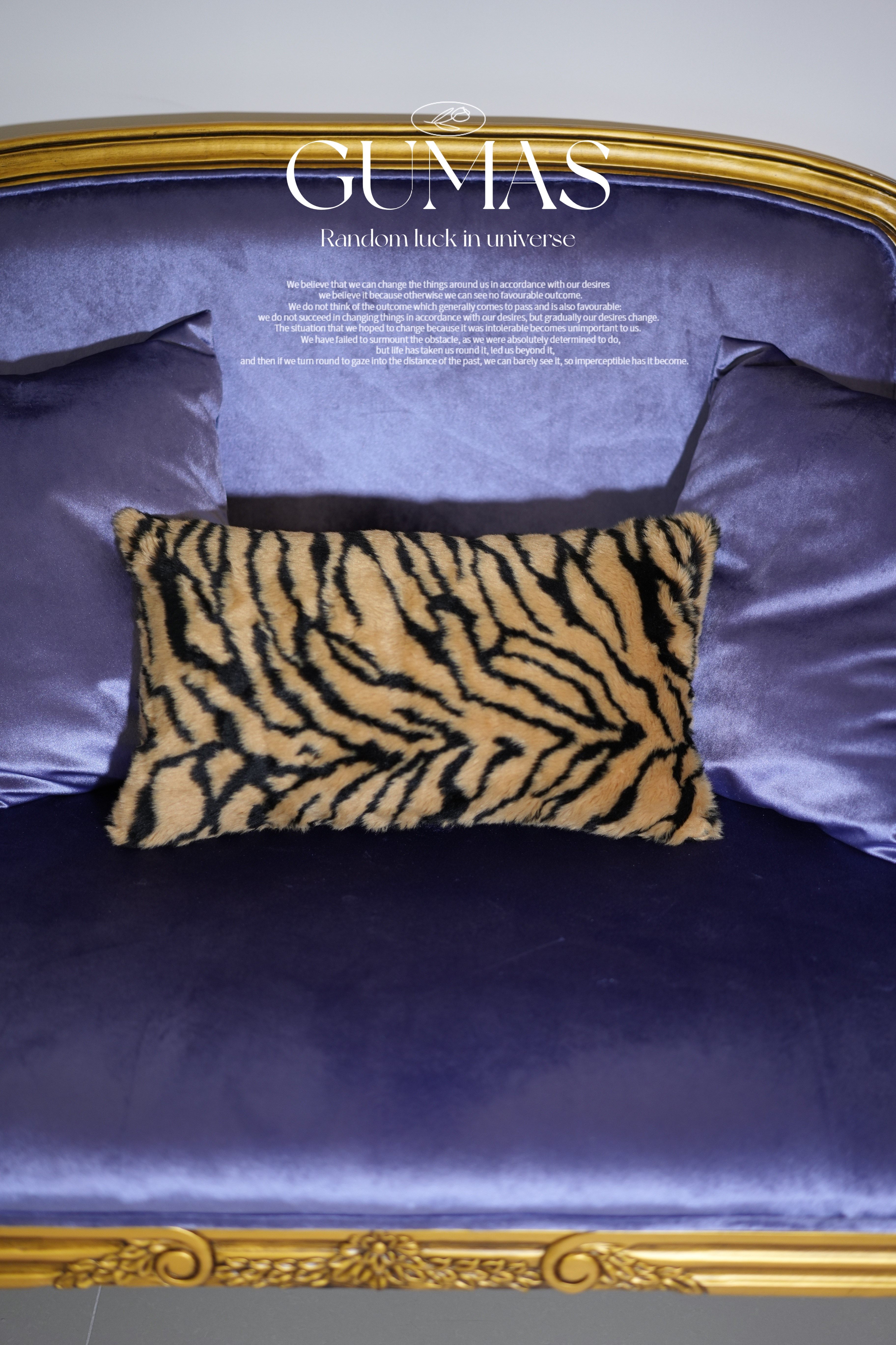 Lumbar tiger stripe pillow 12x20 inches styled with baroque gold frame chair