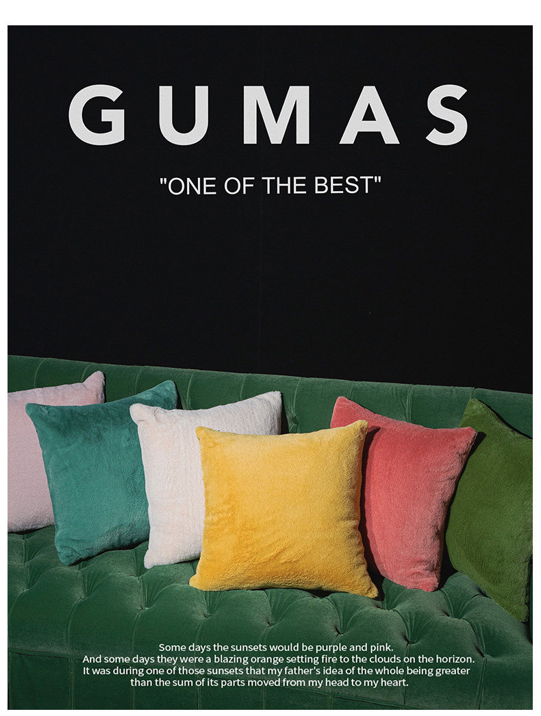 Forest green faux fur cushion cover styled with teal and coral accent pillows