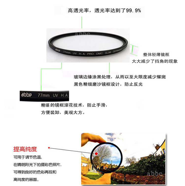 Đức Abbey Abbe 77mm UV Mirror Bộ lọc máy ảnh siêu mỏng HD 24-105 70-200 của máy ảnh DSLR - Phụ kiện máy ảnh DSLR / đơn chân máy tripod