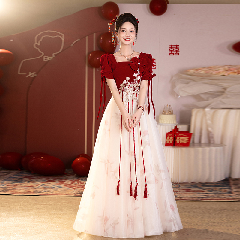 Plus Size Toast Dress for Bride 2026 New Short-Sleeved French Engagement Wedding Banquet High-End Elegant Summer Dress for Women