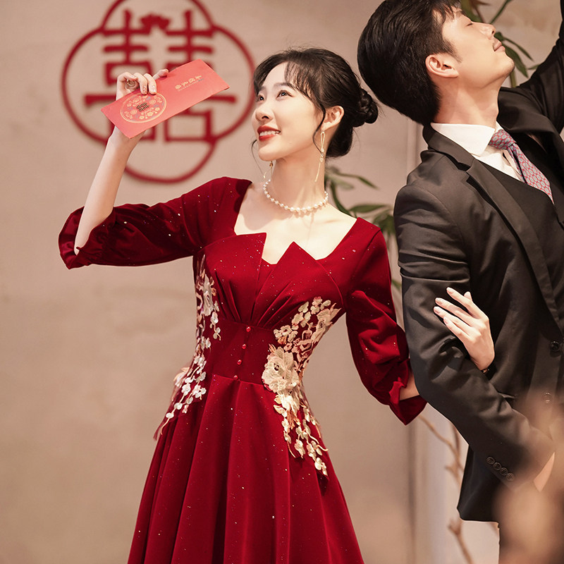 Large size toast to the bridal gown 200 catty plus fat Enlarged Banquet Temperament Fat Mm Night Dresses Foreign Dress can be worn normally