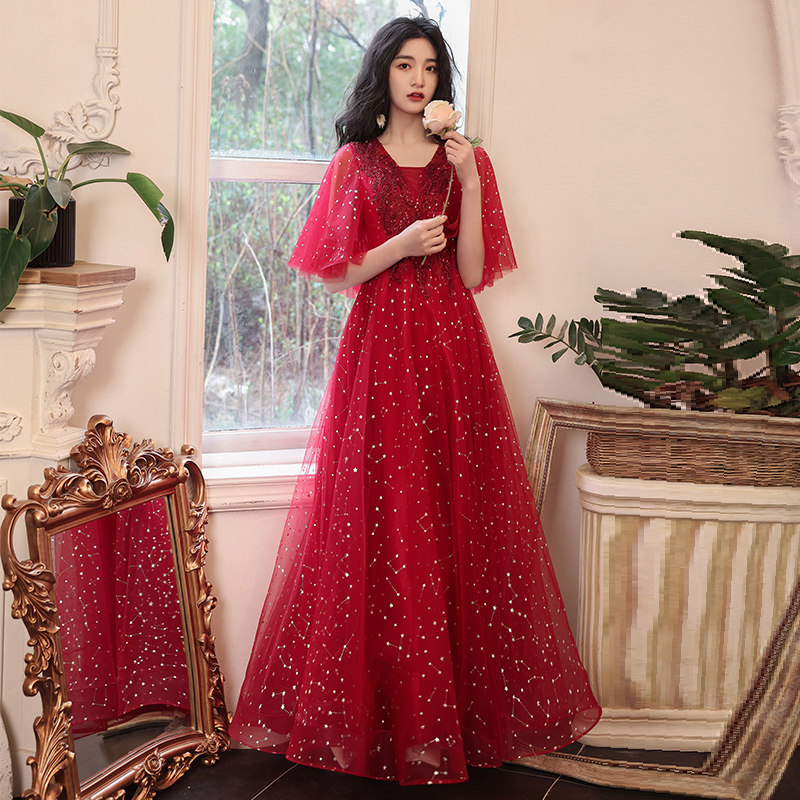 Bride toast 200 pounds 2022 new weight and big summer banquet fat mm slim evening dress woman