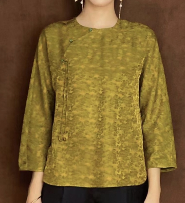 Silk Whisper【Light Delight】Mulberry Silk Xiangyunsha Floral Handmade Tassel Chinese Style New Chinese Style Blouse for Women