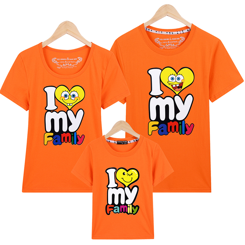 Cha mẹ-con mặc một nửa tay áo ba mẫu mùa xuân 2019 Tôi yêu gia đình tôi váy đỏ mùa hè mẹ và con gái phù hợp với áo thun ngắn tay gia đình mặc quần gia đình
