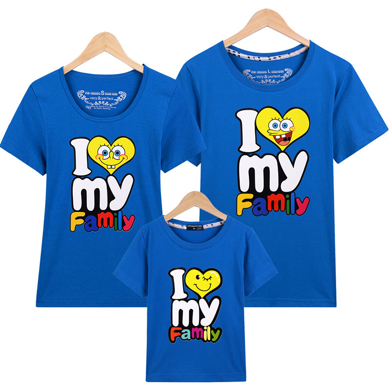 Cha mẹ-con mặc một nửa tay áo ba mẫu mùa xuân 2019 Tôi yêu gia đình tôi váy đỏ mùa hè mẹ và con gái phù hợp với áo thun ngắn tay gia đình mặc quần gia đình