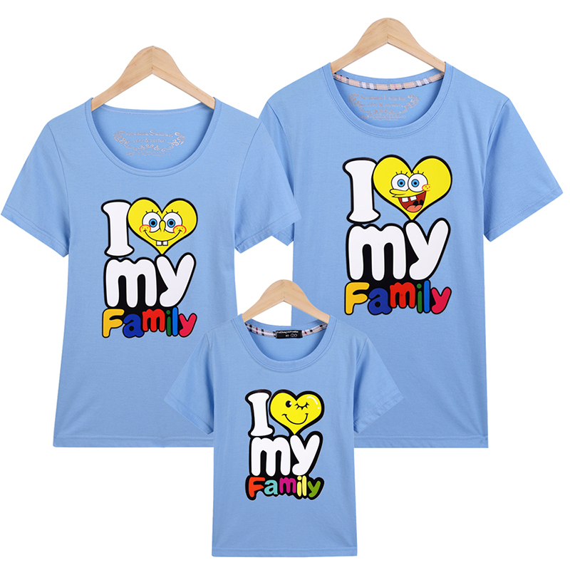 Cha mẹ-con mặc một nửa tay áo ba mẫu mùa xuân 2019 Tôi yêu gia đình tôi váy đỏ mùa hè mẹ và con gái phù hợp với áo thun ngắn tay gia đình mặc quần gia đình
