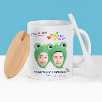 diy custom photo mark cup ceramic water mug logo word imprint creative personality trendy couple cover spoon